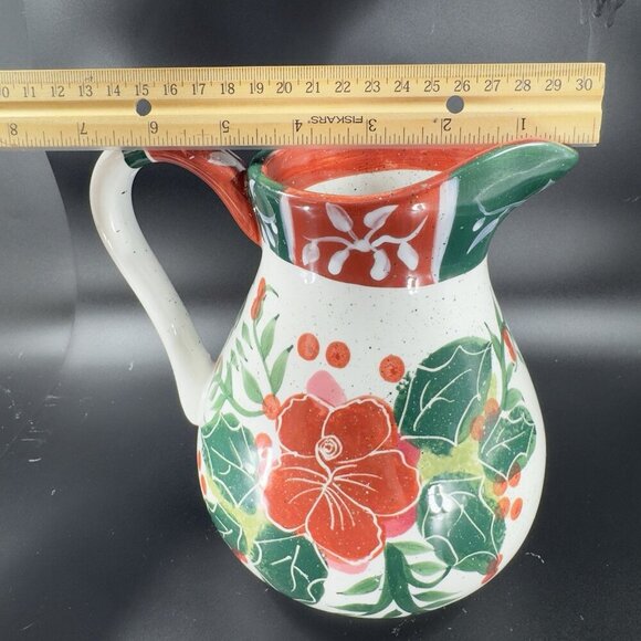 2003 Julie Ueland Pottery Stoneware Pitcher Jug Carafe Floral Pattern Enesco VTG - Picture 3 of 12